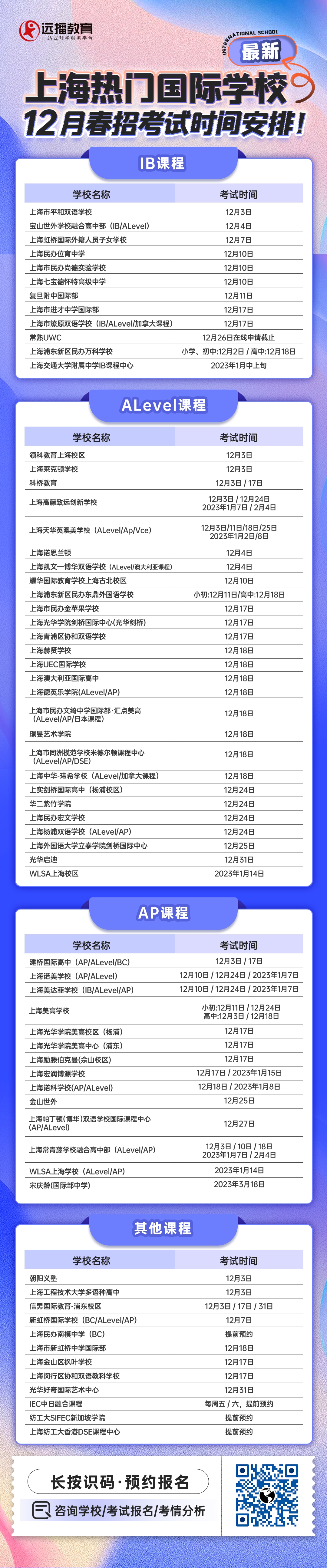 上海熱門(mén)國(guó)際學(xué)校12月春招考試開(kāi)放日匯總